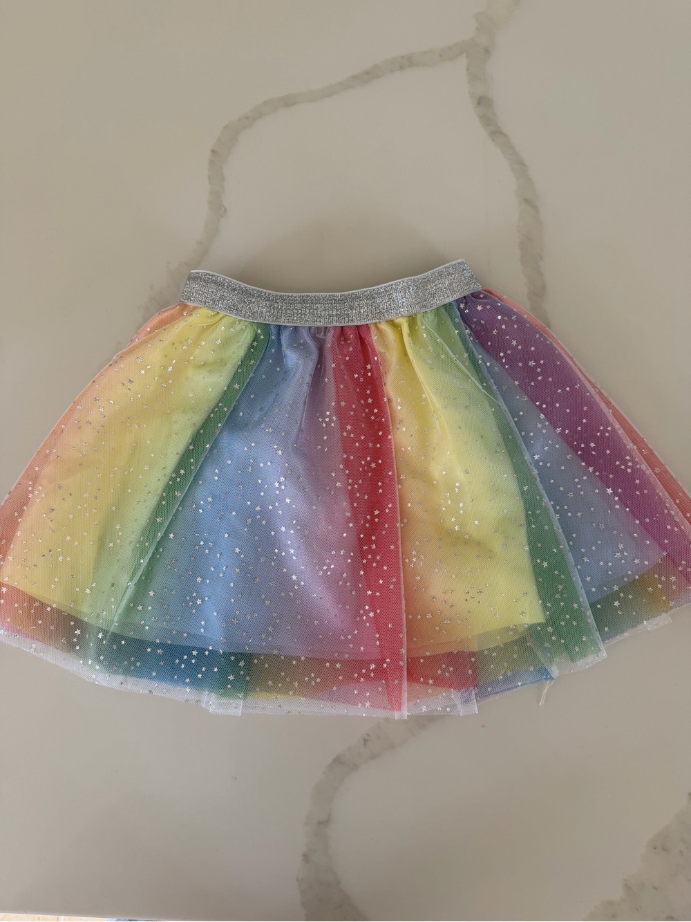 Rainbow Tulle Skirt with Silver Waistband